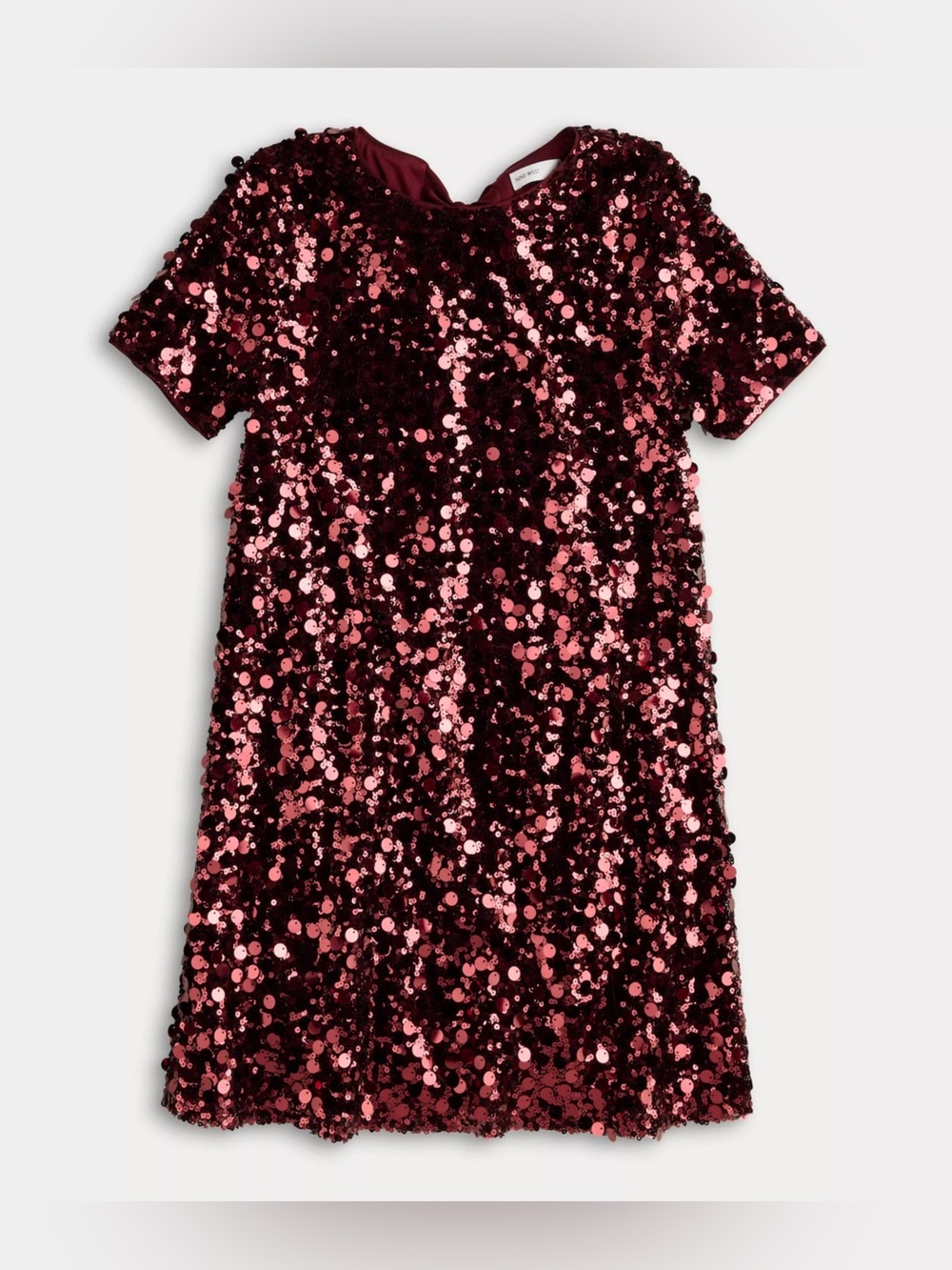 NINE WEST Dark Red Short Sleeve Sequin Dress with Bow Accent in the Back